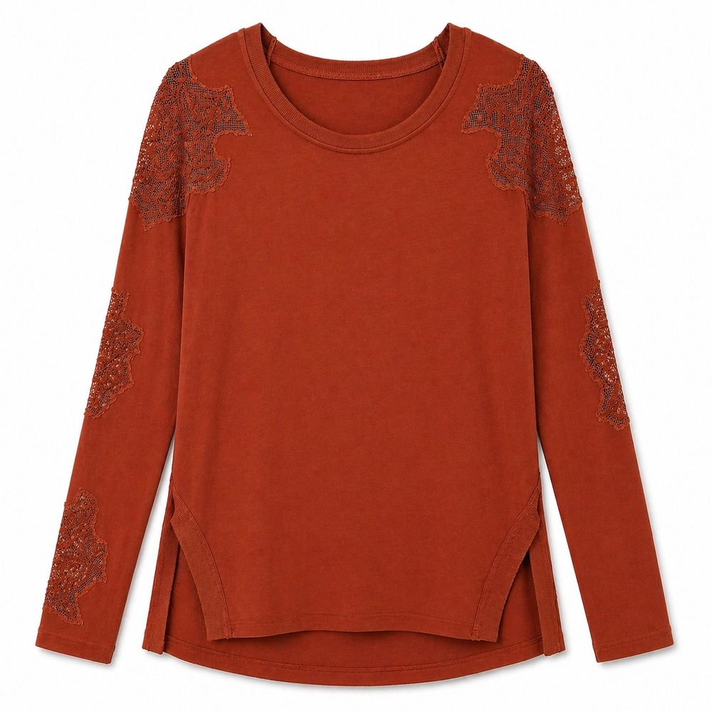 Free People Lace Back Top Medium NWT Boho Cutout Knit Rust